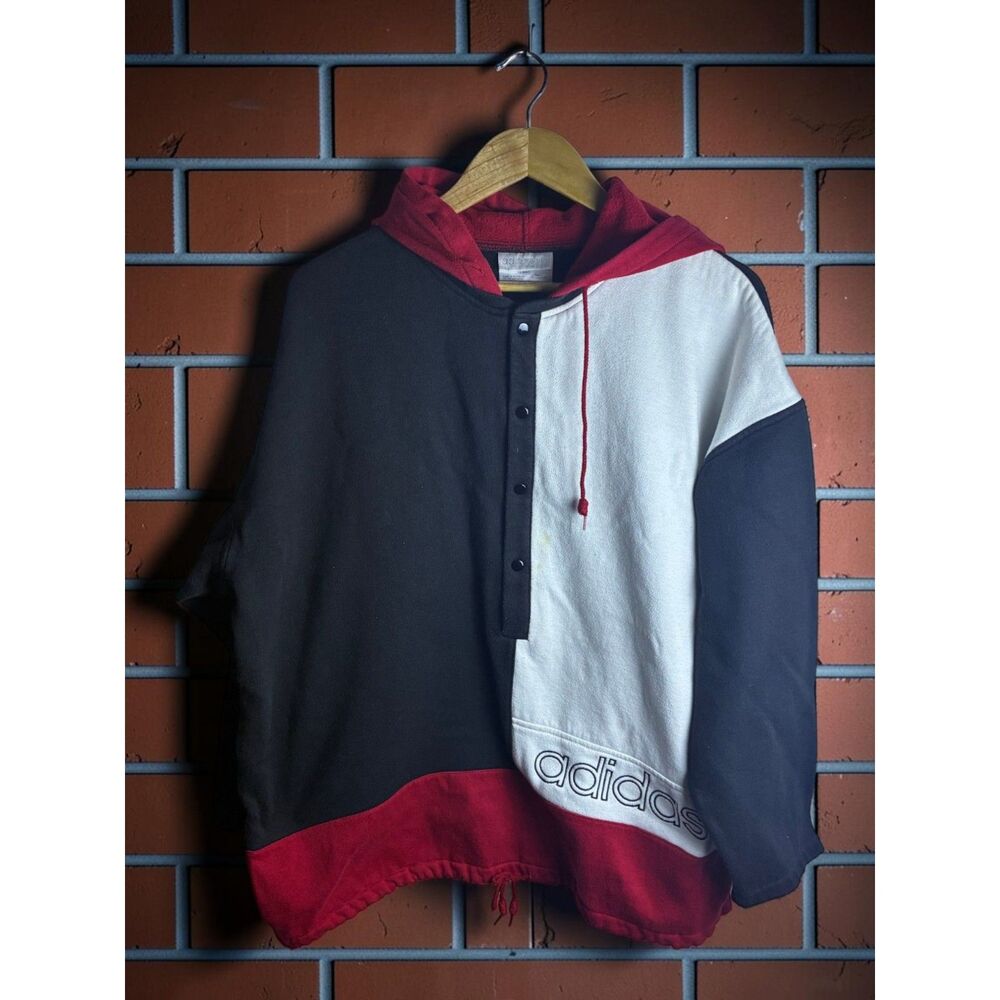 Adidas Colorblock Hooded Pullover Hoodie Black Red White Large